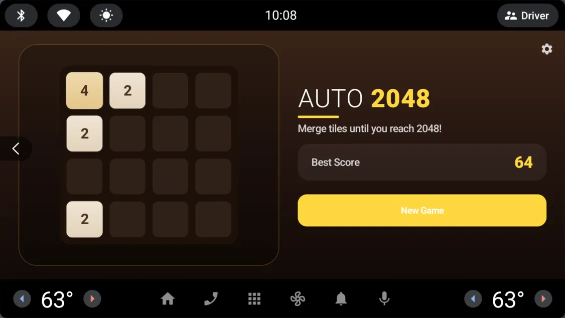 Auto 2048 on an in-car display