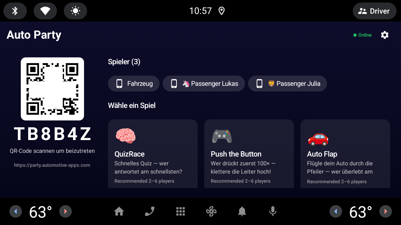 Auto Party - Lobby & QR Code